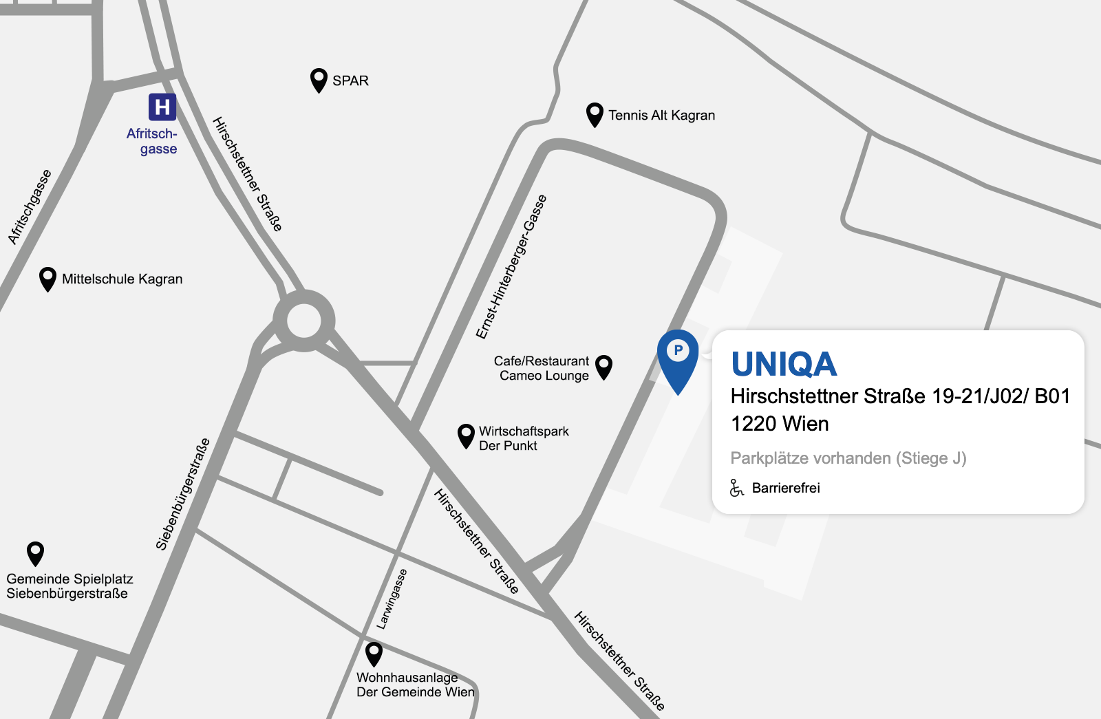 Eine Gezeichnete Karte vom Standort der UNIQA Generalagentur Ziegelbecker.